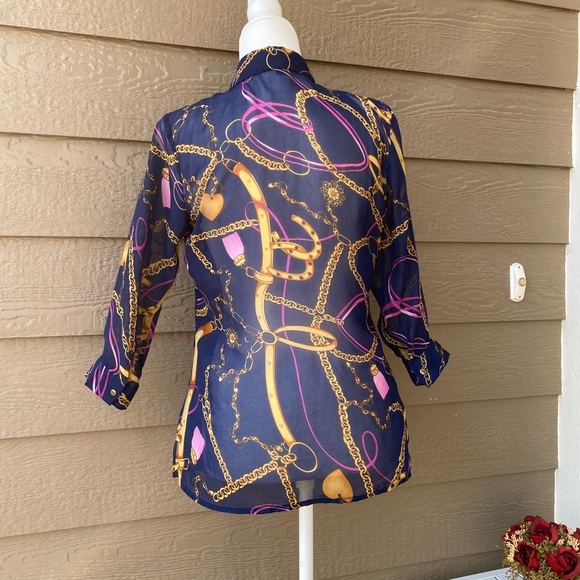 XXI chain print blouse shirt semi-sheer women’s size S - Picture 2 of 11